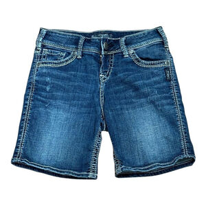 Silver Jeans Suki Shorts Womens 26 Blue Mid Rise Distressed Denim Stretch Casual